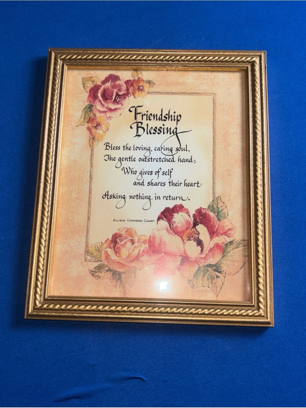 Vintage Friendship Blessing Frame Floral Print by Allison Chambers 2003 USA